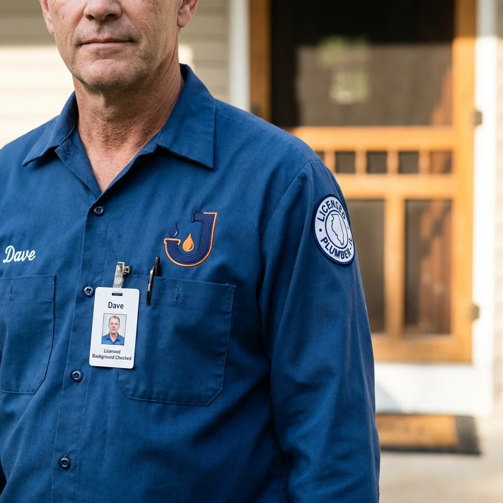 Licensed plumber showing ID badge in Canandaigua, NY