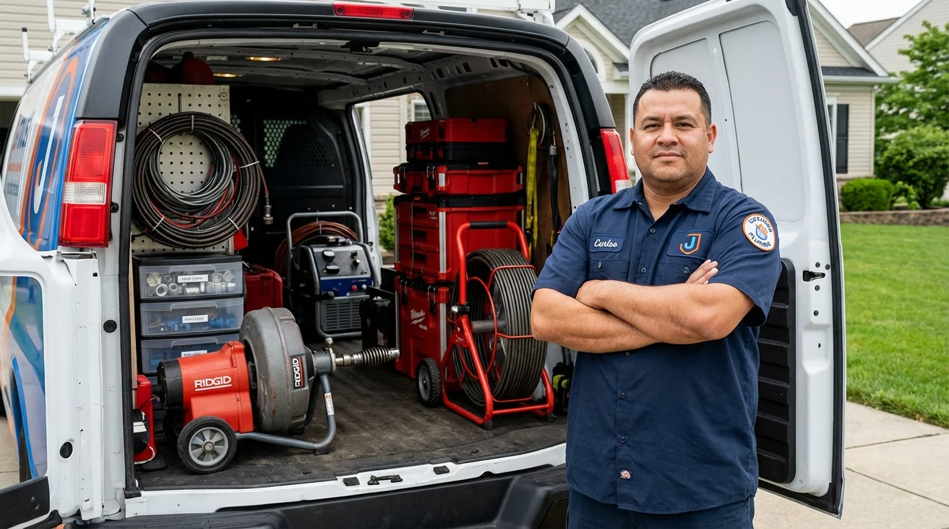 Professional drain cleaning equipment and Johns Plumbing LLC plumber in Canandaigua