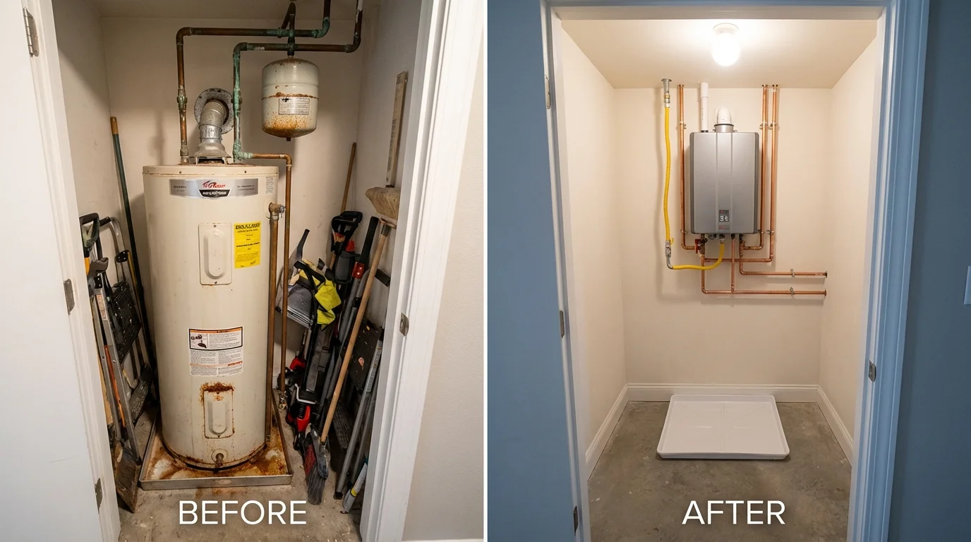 Tank water heater versus wall-mounted tankless unit comparison for Canandaigua, NY homeowners