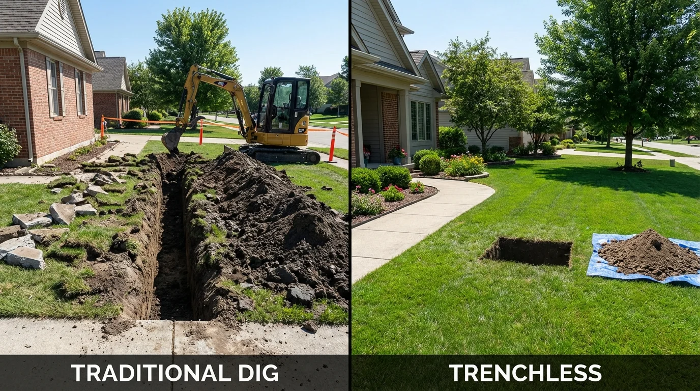 Trenchless sewer repair with minimal yard damage versus traditional excavation in Canandaigua, NY